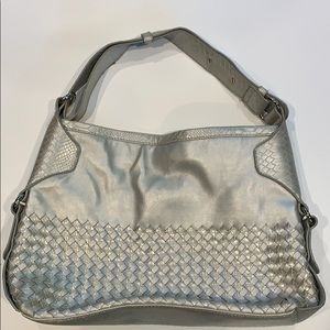 Sag Harbor Large Metallic Woven Silver Handbag